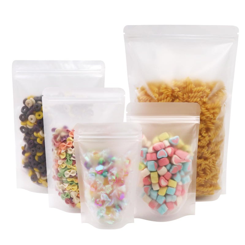 SumDirect 50Pcs 5x8 inches Matte Frosted Not Clear Zipper Resealable Stand Up Drink BagsSnack Food Tea Packing Drinking Pouches 5x8inches